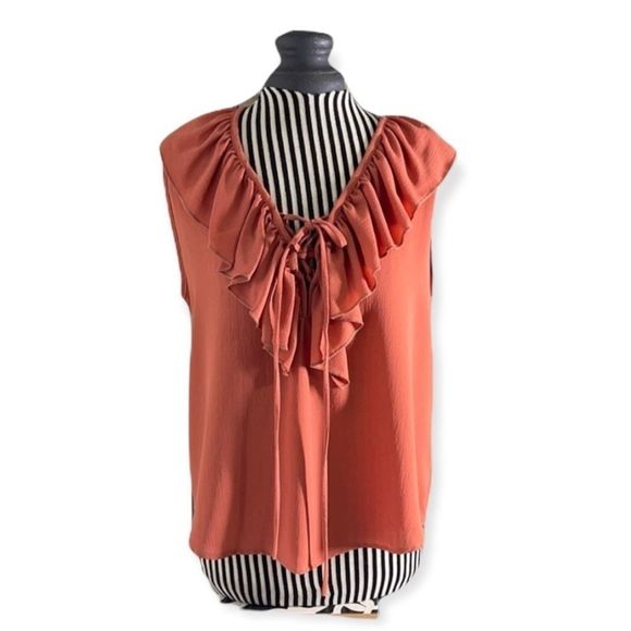 NWT Route 3 tie up shirt with ruffle neck line - Picture 2 of 10